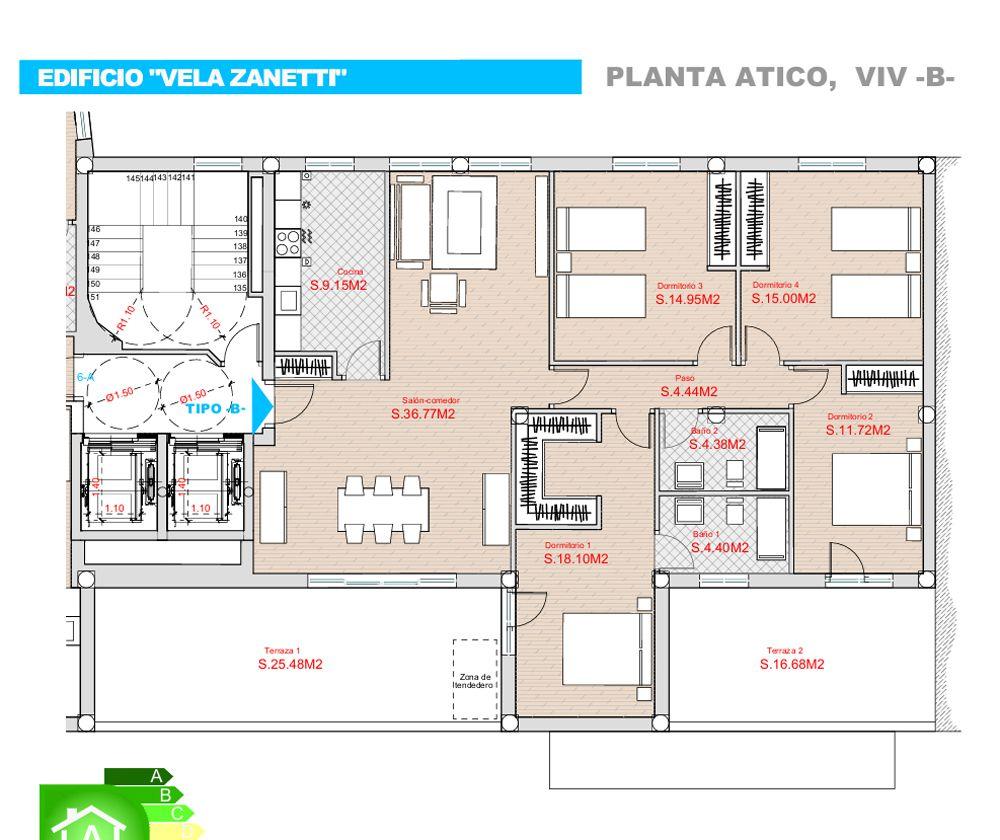 Plano ático edificio Vela Zanetti.