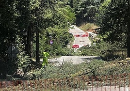 Las obras al medio día de este martes en el puente verde.
