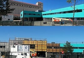 En la foto superior, el panelado colocado en abril de 2025. En la inferior, retirado en julio para poner el aislamiento.