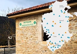 Mapa de las ayudas a las farmacias rurales de la provincia de Burgos en 2025.