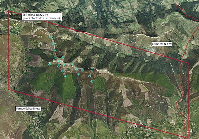 Ubicación planeada para el parque eólico Briesa, en el norte de Burgos.