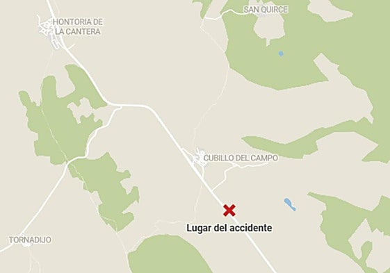 Mapa del lugar del accidente en Cubillo del Campo, Burgos.