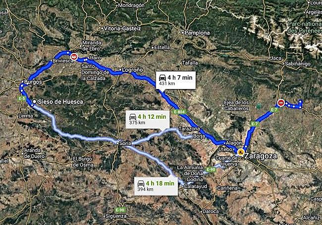 Distancia entre los dos 'Sieso de Huesca'.