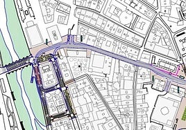 Plano que ilustra la solución a la calle Santander y las entradas y salidas del túnel.