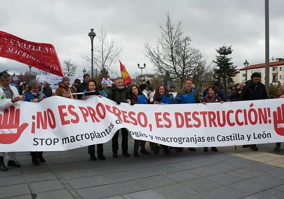 Manifestación contra las macrogranjas y las plantas de biogás en Valladolid en marzo de 2025.