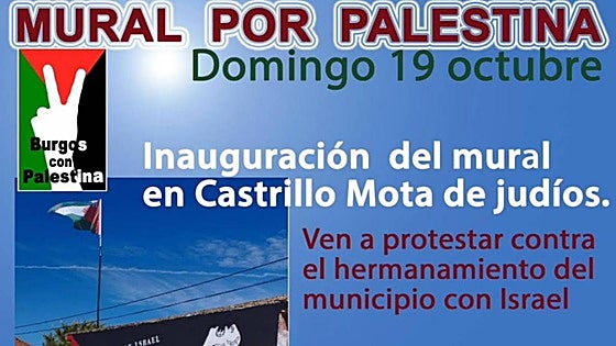 Ultiman un mural en un pueblo de Burgos en apoyo a Palestina y contra el hermanamiento de este con Israel