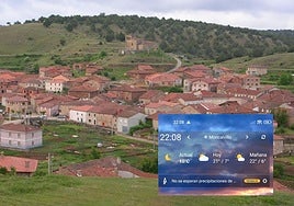 Imagen del pueblo de Moncalvillo con una captura de pantalla de un móvil de un vecino, sin cobertura, solo hay conexión mediante Wifi.