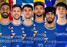 De izda. a dcha. Dani Díez, Joan Axel Gudmundsson, Gonzalo Corbalán, Leo Meindl, Jhivaan Jackson y Joaquín Taboada.