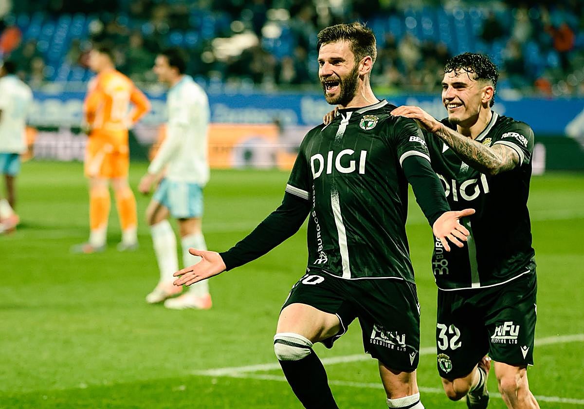 Instante tras el gol del Burgos CF ante el Real Zaragoza.