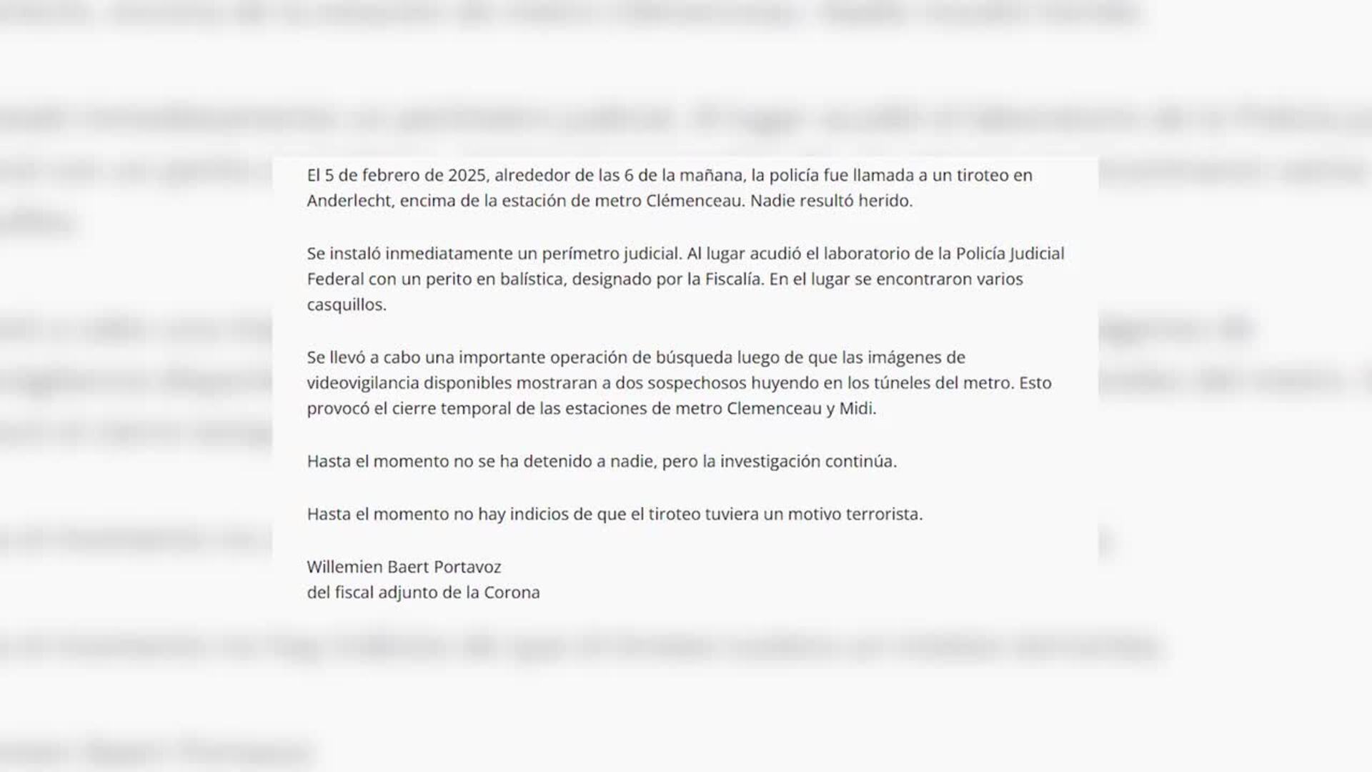 La Policía belga busca a dos sospechosos tras un tiroteo con fusiles en el metro de Bruselas