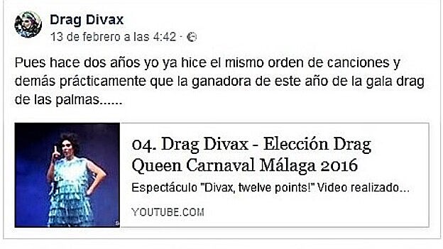 Publicación de facebook con la cual Drag Divax ponía sobre la mesa esta polémica. / C7