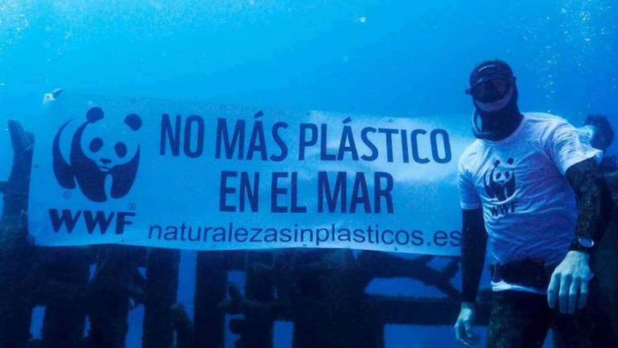 El plástico se 'traga' el museo submarino de Lanzarote en una protesta de WWF