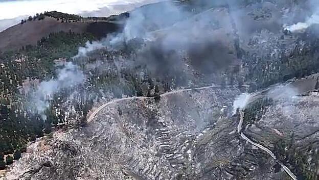 Vuelo por la zona quemada en la cumbre grancanaria
