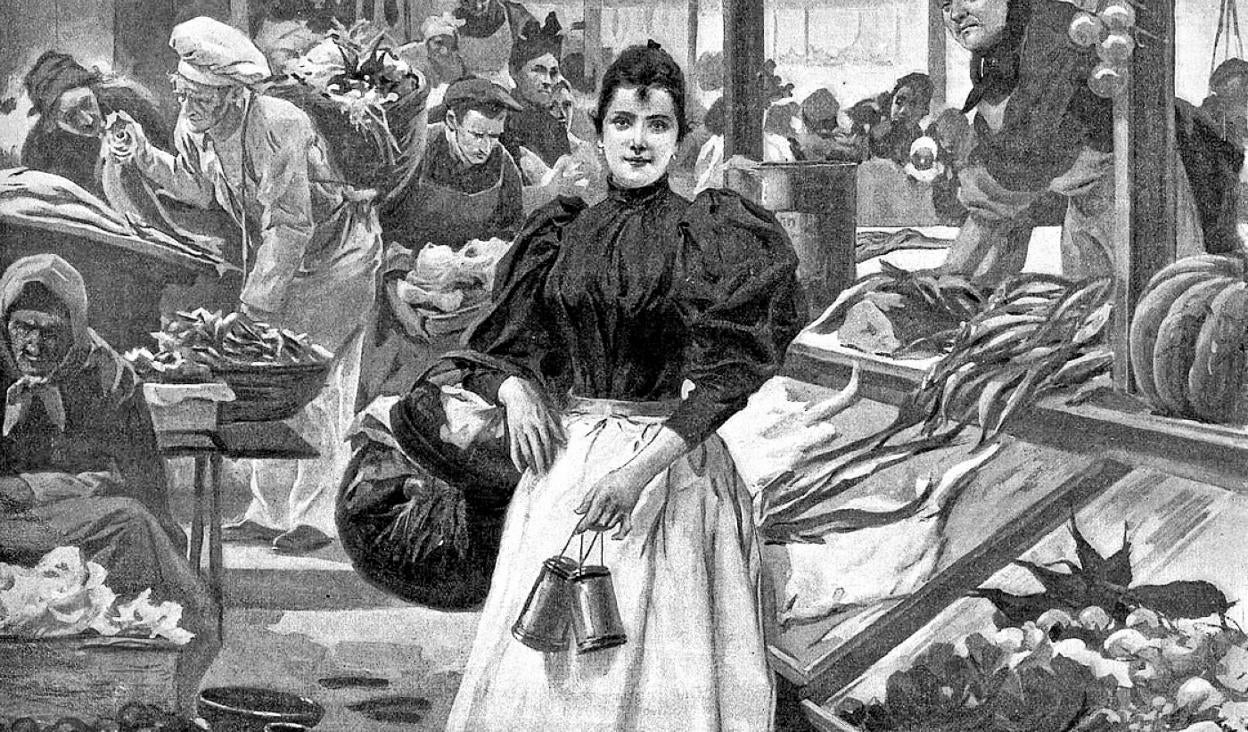 Mercado de Madrid. Ilustración de Narciso Méndez Bringa para 'La ilustración artística', 1896. 