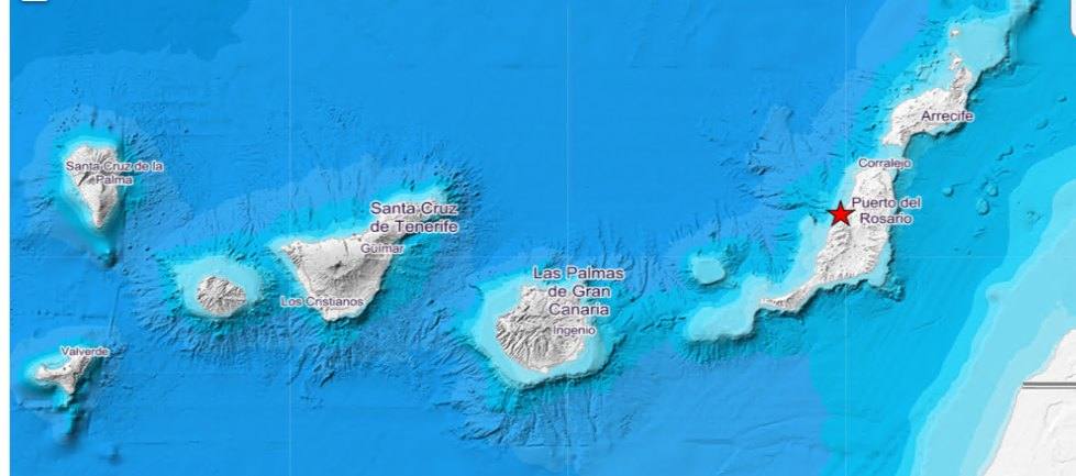 Imagen del mapa de Fuerteventura donde se sintió esta madrugada el terremoto. 