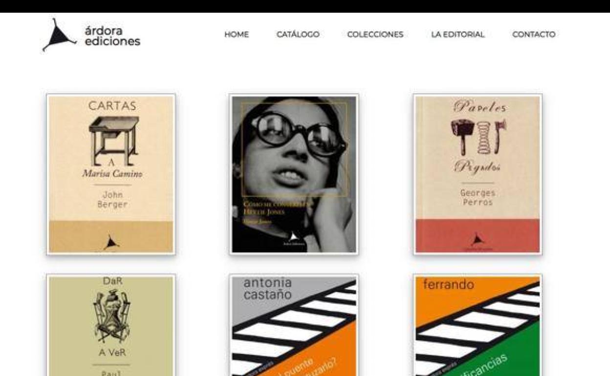 Captura de pantalla de la página web de Árdora Ediciones con parte de su catálogo. 