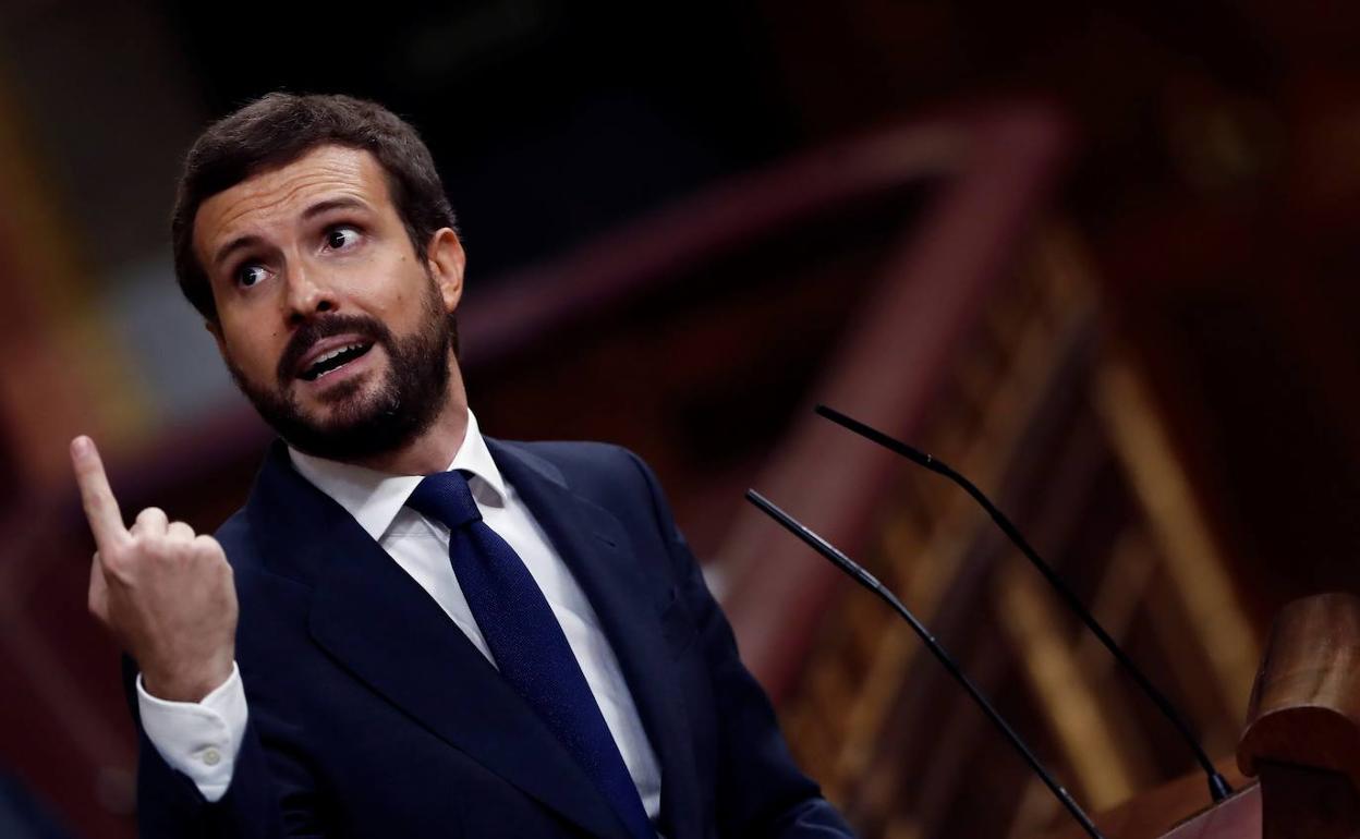 Casado, durante su intervención en el debate de la moción de censura presentada por Vox.