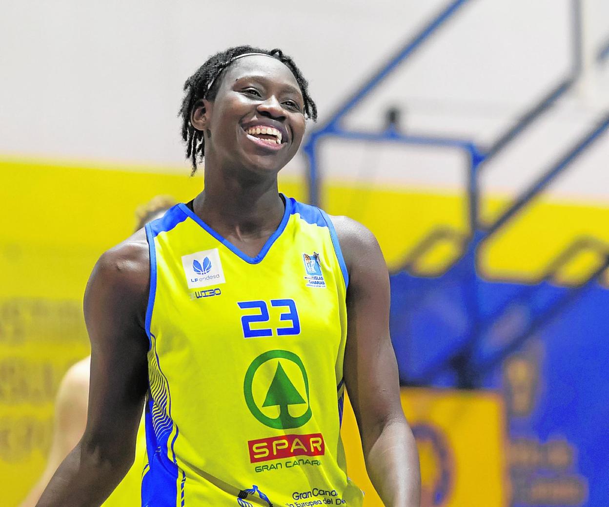 La sonrisa feliz de Sika Koné, tras firmar otra buena actuación en la victoria del SPAR Gran Canaria. 
