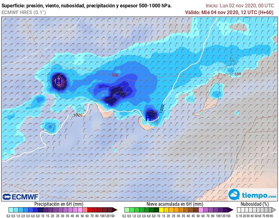 Previsión para las 12.00 horas del miércoles