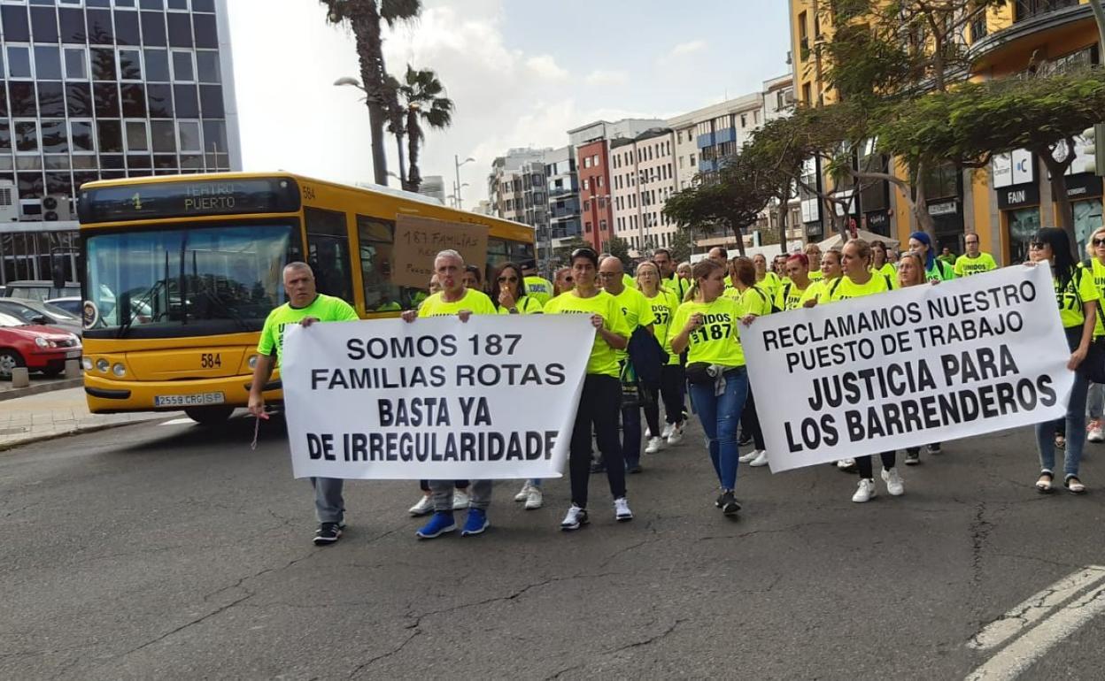 Imagen de archivo de una protesta de los 181 trabajadores por las calles de la capital grancanaria. 