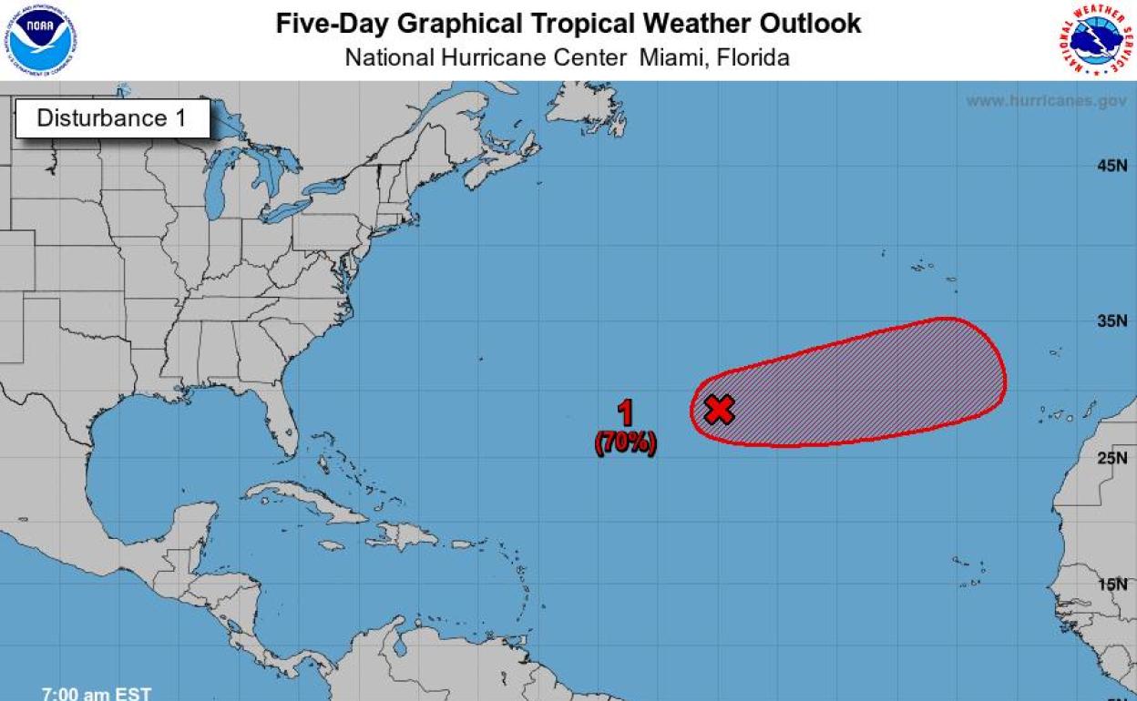 Mapa de previsión del Centro Nacional de Huracanes