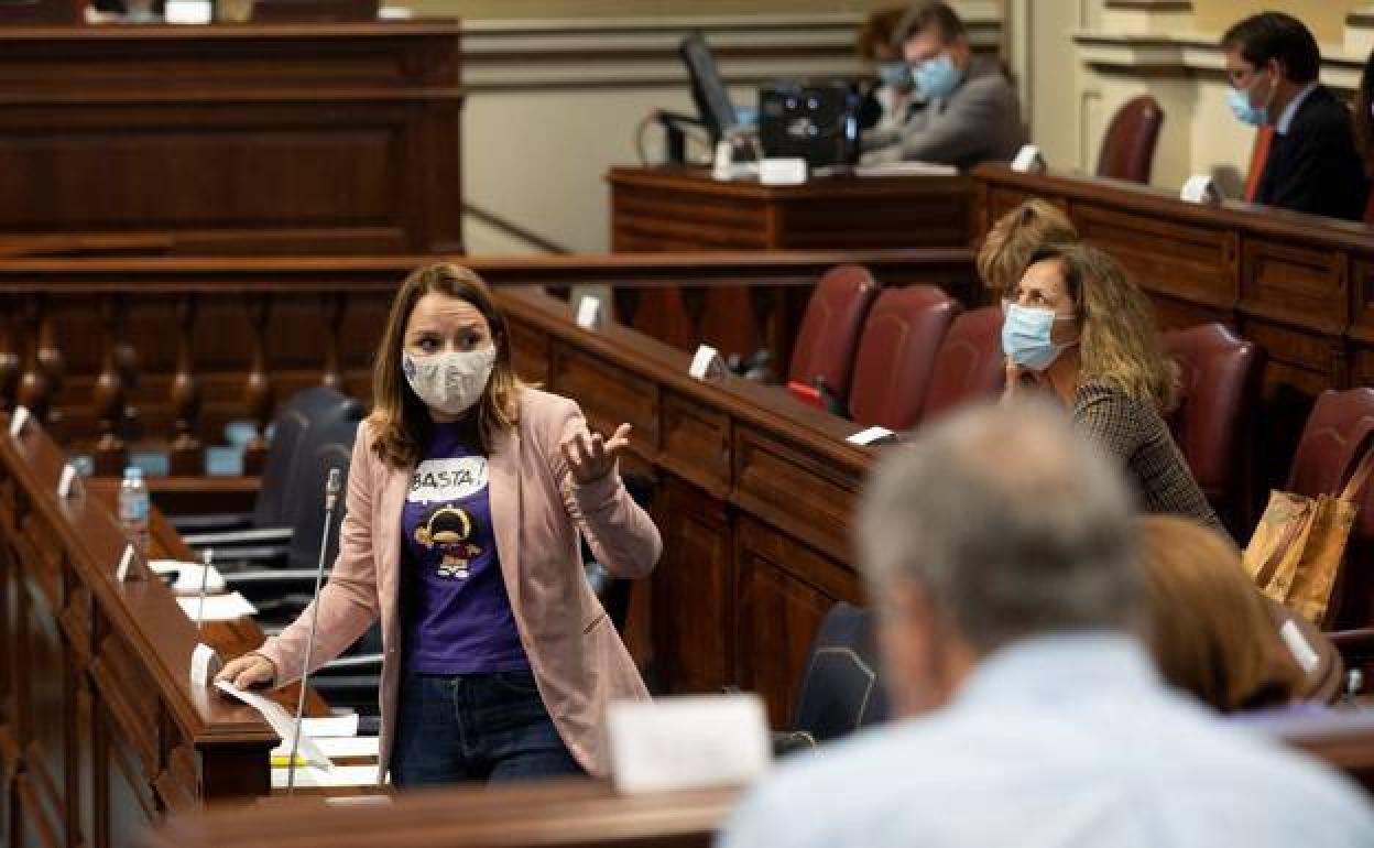 la consejera de Derechos Sociales del Gobierno, dirigente de Podemos, en el Parlamento de Canarias en una foto de archivo. 
