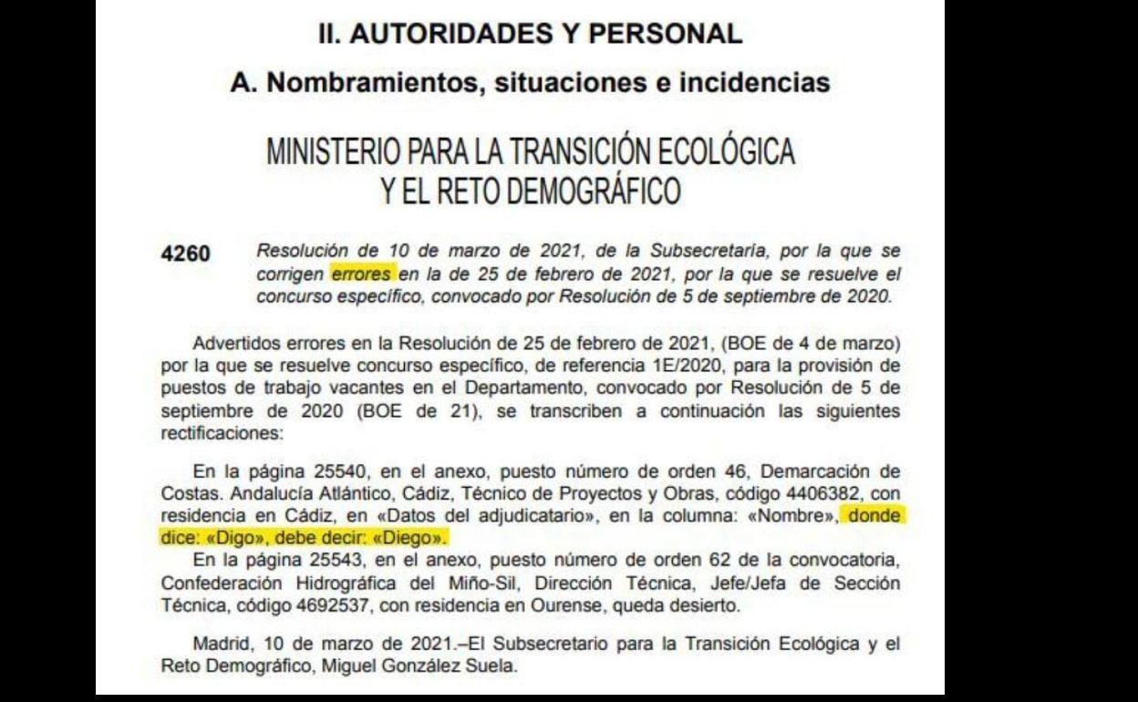 «Donde dije digo, digo Diego» llega al BOE