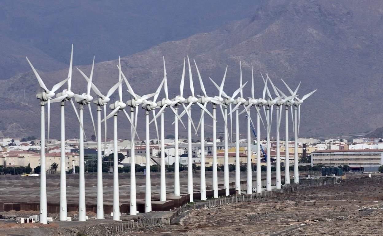 Parque eólico en el sureste de la isla de Gran Canaria. 
