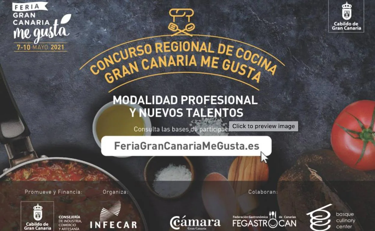 Cartel anunciador del concurso regional de cocina que incluirá la feria Gran Canaria Me Gusta 2021. 