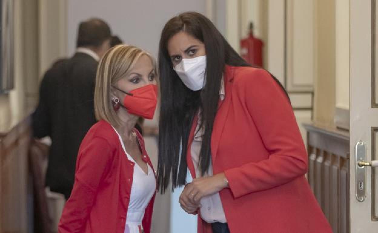 Las diputadas Australia Navarro (PP) y Vidina Espino (Cs) en el Parlamento. 