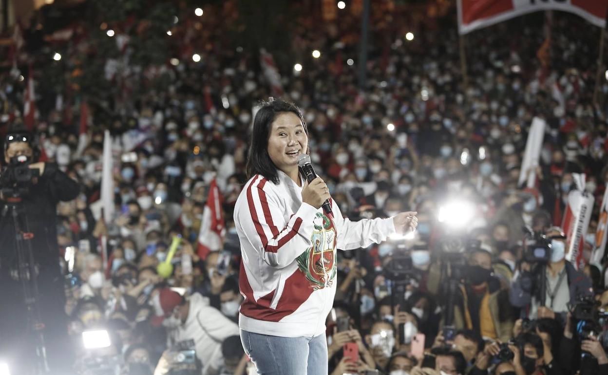 Keiko Fujimori, durante una manifestación en Lima. 