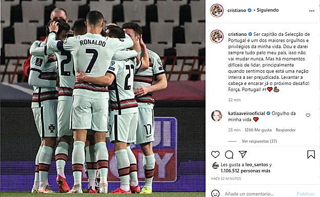 Captura de su mensaje de Instagram en marzo.