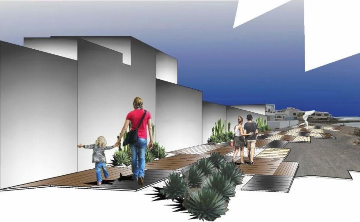 Pasarelas de madera en el futuro paseo. 