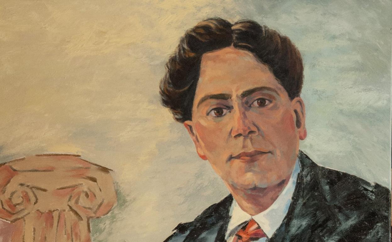 Parte del retrato de Tomás Morales de Teo Mesa .