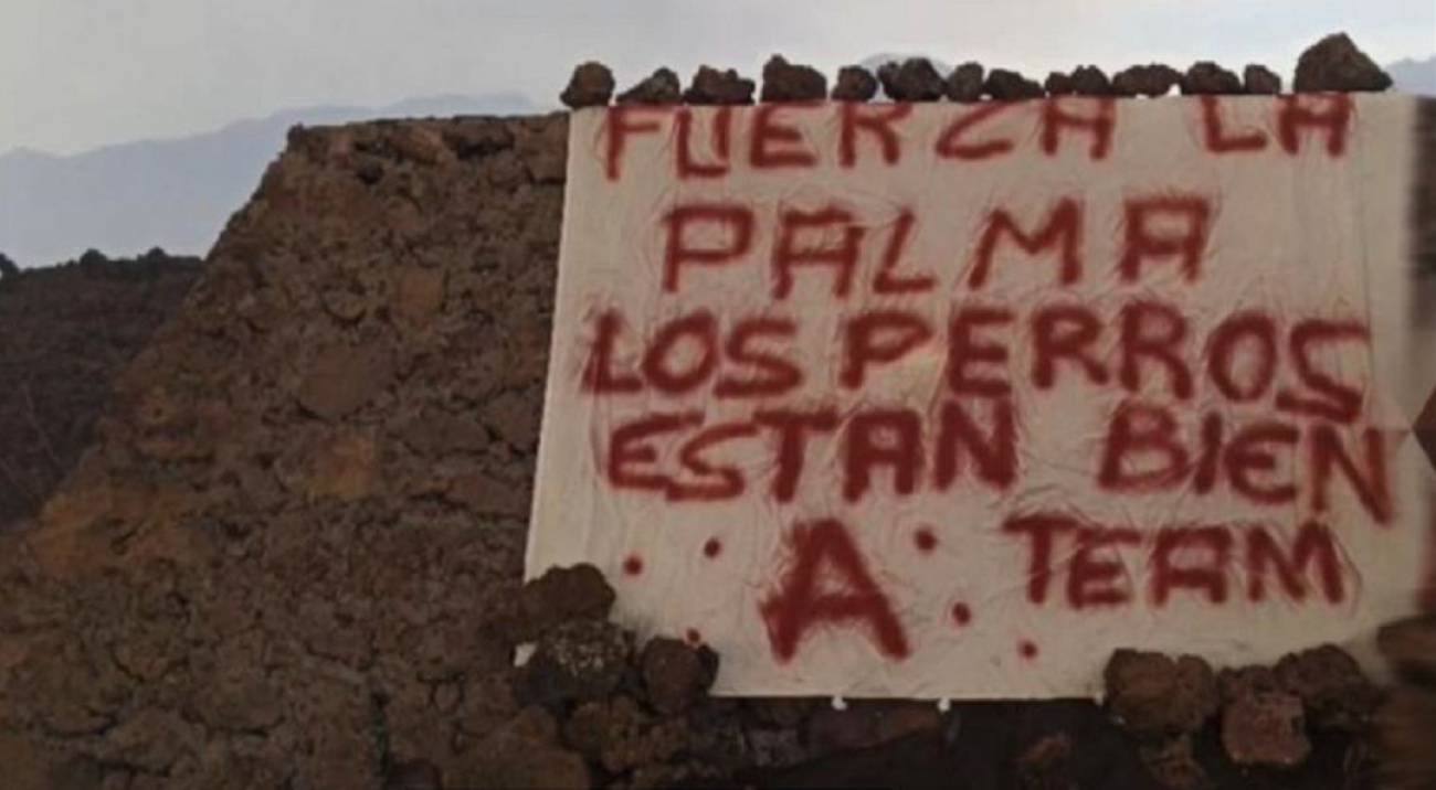 Una pancarta en el estanque de los perros y firmado por el Equipo A afirma que «están bien»