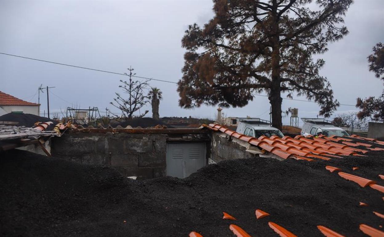 Acumulación de cenizas del volcán de Cumbre Vieja en la zona del Corazoncillo en Las Manchas. 