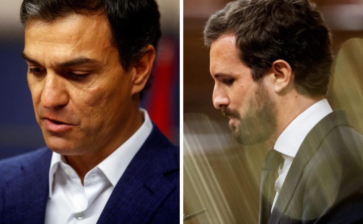 A la izquierda. Pedro Sánchez renuncia a su acta de diputado en 2016. Derecha. asado, en su última sesión de control, este miércoles.