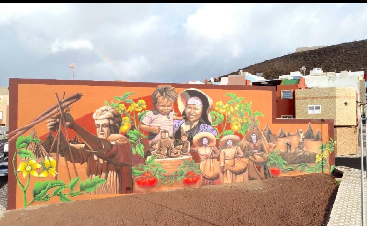 Mural dedicado a las mujeres aparceras en Montaña de Los Vélez, Agüimes. 