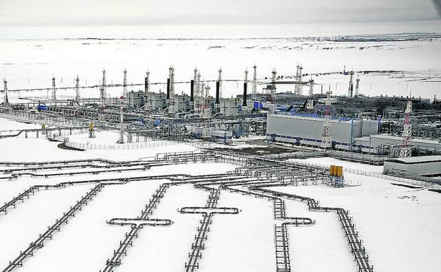 Instalaciones del gasoducto Nordstream 2 en el Ártico. El proyecto energético estrella de Rusia está suspendido.