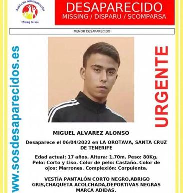 Buscan al menor Miguel Álvarez Alonso, desaparecido en La Orotava