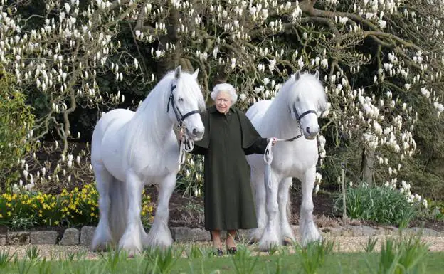 La reina Isabel II, con dos de sus ponis. 