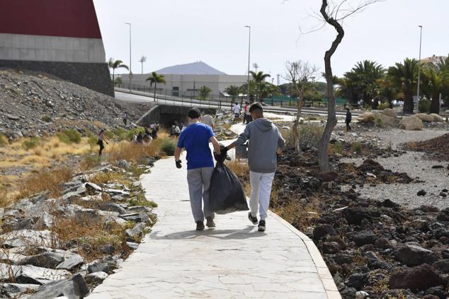 Fotos: Alumnado del IES Josefina de la Torre le dan una batida al barranco del Polvo