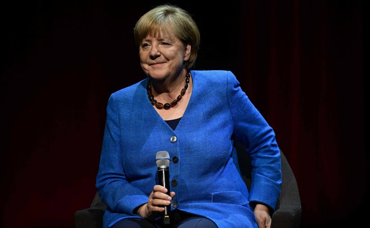 Angela Merkel, este martes en un acto público en un teatro de Berlín.
