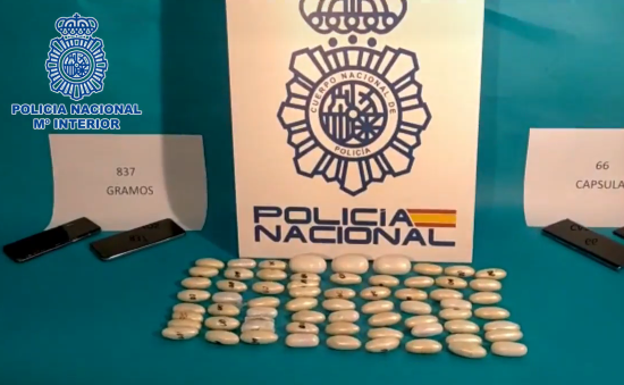 Fueron incautadas 837 gramos de cocaína repartidos en 66 cápsulas, 