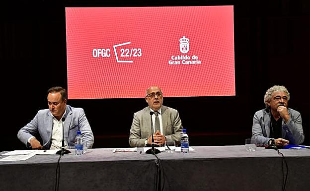 De izquierda a derecha, Karel Mark Chichon, Antonio Morales y Manuel Benítez, este miércoles en la presentación celebrada en la sede de la OFGC. 