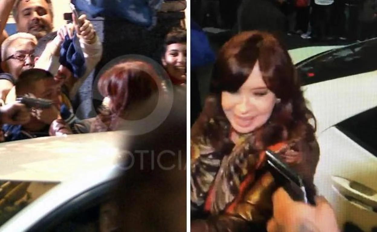 En las dos imágenes de vídeo se aprecia cómo el agresor apunta con su pistola a Kirchner, a escasos metros de su rostro