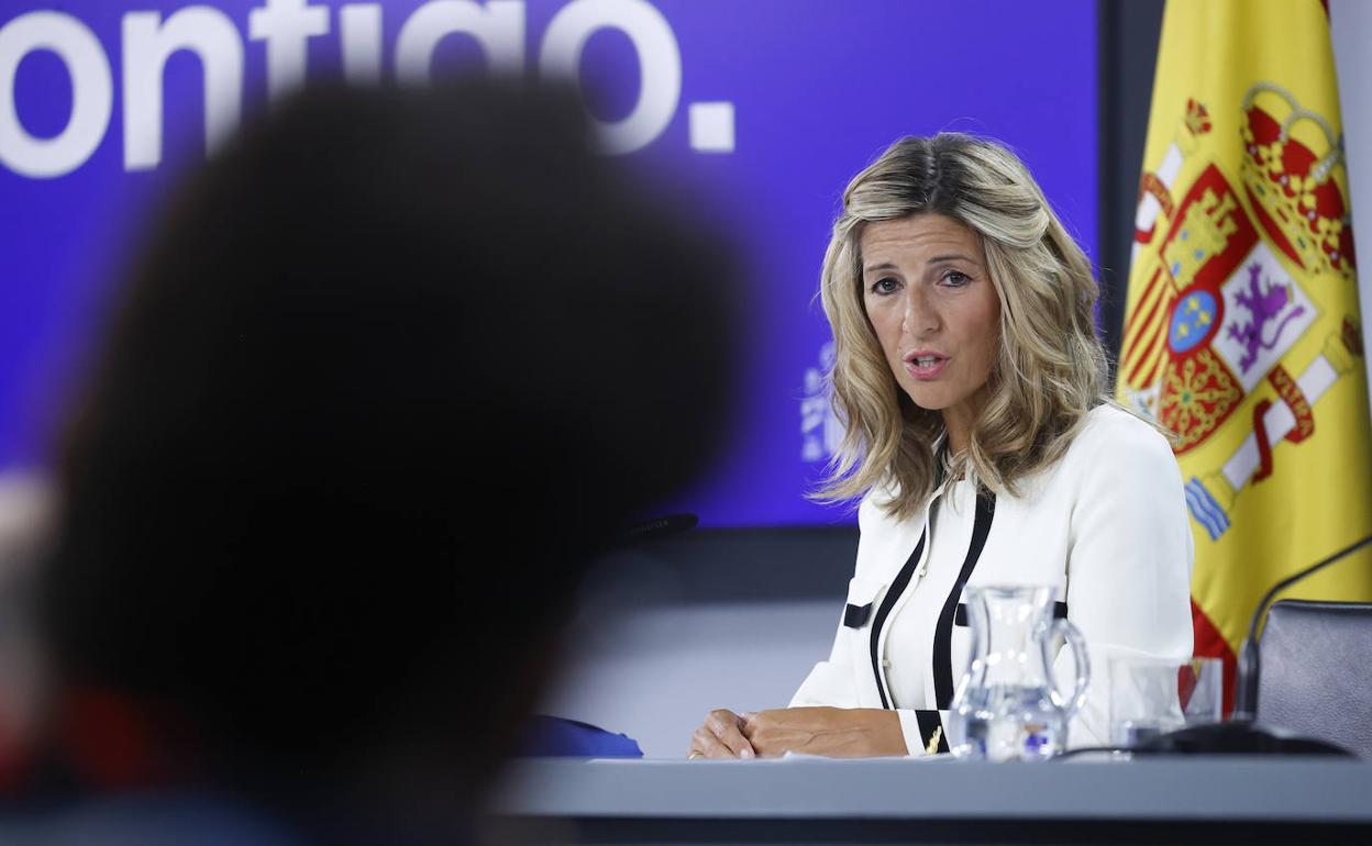En la imagen, Yolanda Díaz, en la rueda de prensa posterior al Consejo de Ministros. 