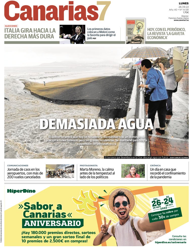 Vea la portada de CANARIAS7 de este lunes 26 de septiembre