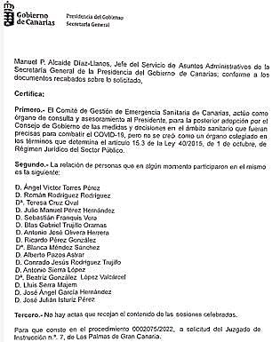 El documento que envió el Gobierno con escasa información acerca del comité y que provocó la citación de Torres.
