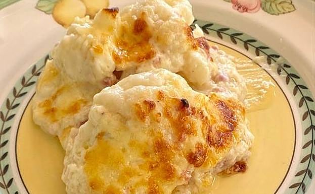 Coliflor con bechamel de jamón